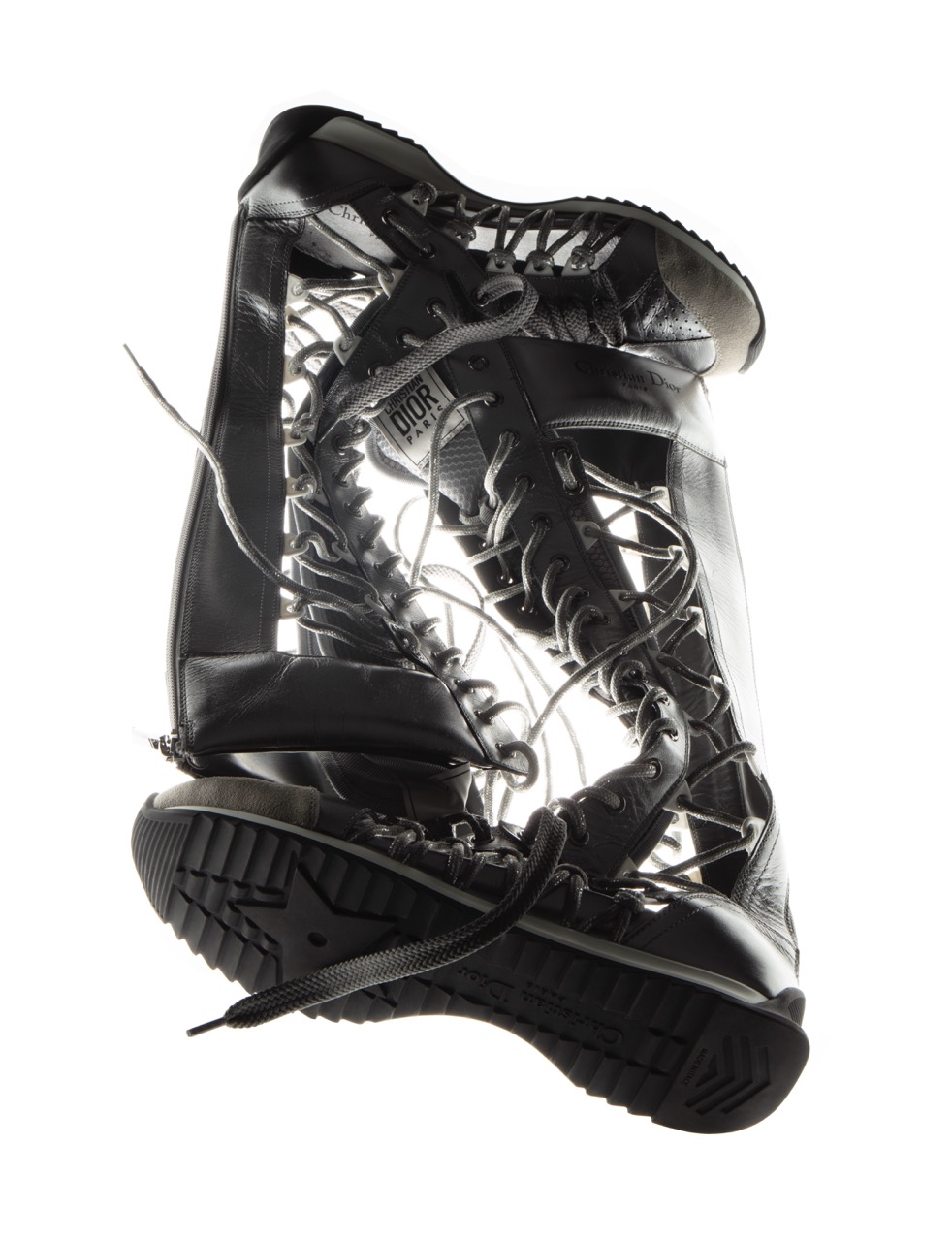 Christian Dior boot, light through laces